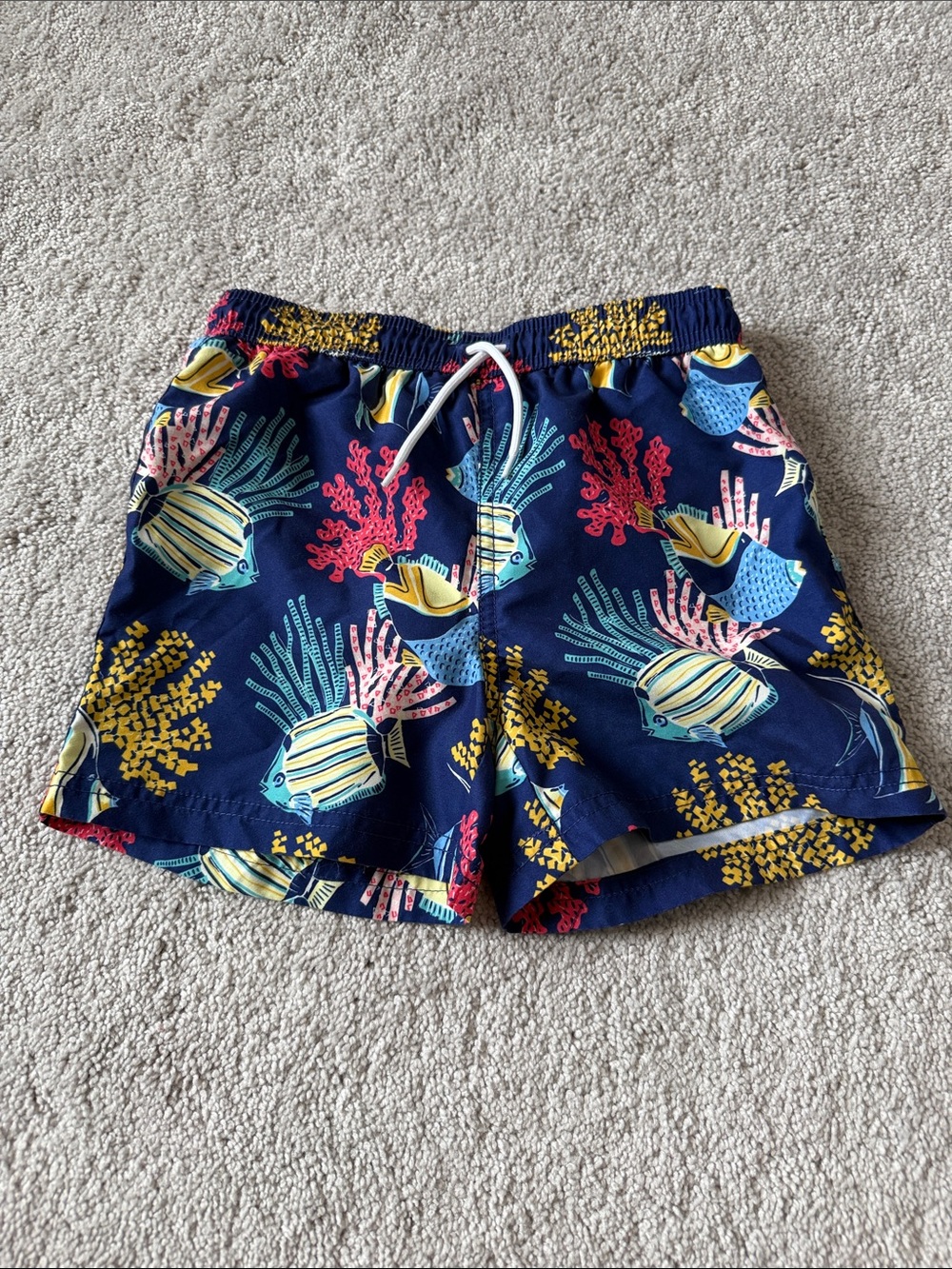 Janie and Jack Navy Tropical Fish Swim Trunks with Coral Print